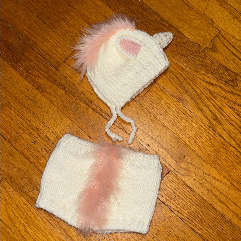 Unicorn Knit Hat and Diaper cover for infant baby